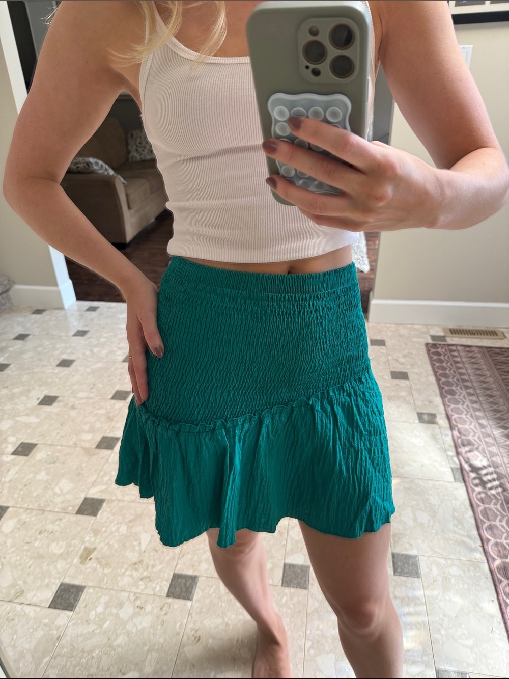 Zara Teal Smocked Ruffle Mini Skirt